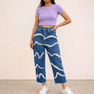 Vintage Y2K Lee Lightning Bleach Cropped Jeans 28 High Rise
